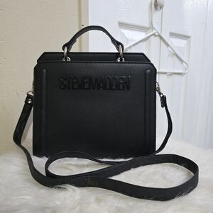 Steve Madden Bevelyn Rigid Black Crossbody Purse Hand Bag Satchel New W/ Defects